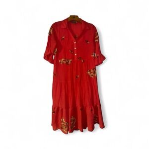 Figueroa‎ & Flower Coral Embroidered Tiered Peasant Boho Dress sz S